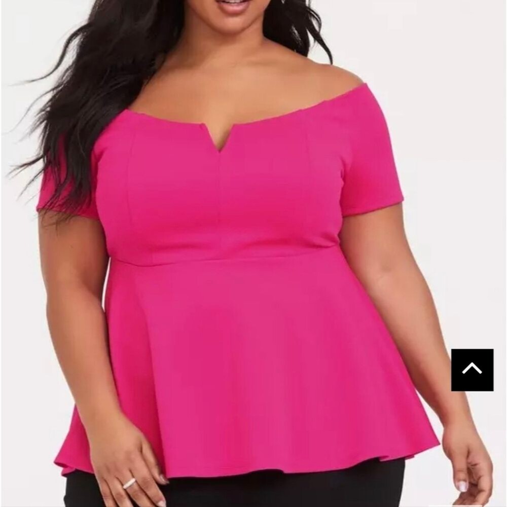 Scuba Off-Shoulder V Bar Peplum Top - 2X